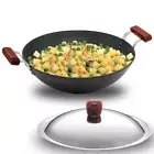 Futura Hard Anodised 5 Ltr 33 cm Wok/Kadai/Fry Pan Flat Bottom With Lid Cookware