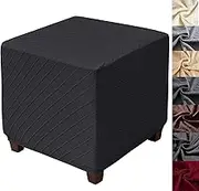 ANWUCHEN Ottoman Cover-Stretch Knitted Jacquard Ottoman Cover Square-Soft Square Ottoman Covers Slipcover -Thick Storage Ottoman Cover Foot Stool Cover with Elastic Bottom Small Black
