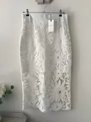 BNWT Ladies Ted Baker Ivory Crochet Knitted Midi Skirt, Size 3, UK Size 12, Tagg