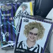 NWT Beetlejuice Men’s Sz XXL 2X Complete Costume Blk/wht Suit