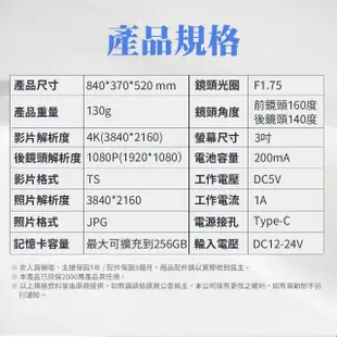 【路易視】QX8 4K高畫質 GPS 單機型 雙鏡頭 行車記錄器