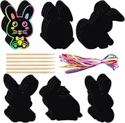 Easter Scratch Paper | 24X Scratch Off Bunny Paper Crafts,Easter Scratch Eggs Easter Crafts with Stick and Ribbon for Door Wall
