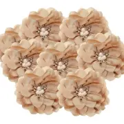 3.15 Inch Rhinestone Chiffon Flower, 5 Pcs Fabric Appliques, Beige
