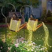 2 Pack Solar Watering Can with Lights,Solar Lanterns Outdoor Hanging Waterproof Garden Decor,Solar Lights Outdoor Garden Decorative,Retro Metal Solar Garden Lights Yard Decorations for Lawn Path Patio