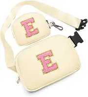 [sawgos] Birthday Gifts for 4 5 6 7 8 9 10 11 12 13 Year Old Girls, Crossbody Bags Fanny Pack with Initial Letter Patch Cute Stuff for Women Girls Teens, Cream, Medium, E