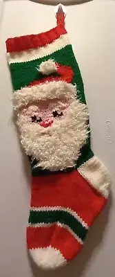 Hand Knit Christmas Stocking Santa Face VINTAGE PATTERN Personalized For Free