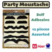 12pc Fake Moustache Mustache Costume Self Adhesive Party Accessories Beard Black
