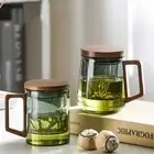 Filter Tea Cups With Wooden Lid High Borosilicate Glass Kitchen Steeping Tea Mug