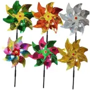 6Pack Sparkly Reflective Pinwheels Holographic Spinners Whirl Pin Wheel Scare