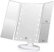 Infitrans Tri-Fold Lighted Vanity Makeup Mirror,1X/2X/3X Magnification, Lighted Makeup Mirror with Touch Screen,180°Adjustable Rotation,Tabletop Desk Face Mirror
