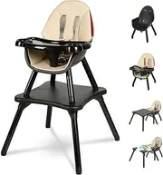 Gofirst 6 in 1 Baby High Chair,Convertible High Chairs for Babies and Toddlers/Booster Seat/Table and Chair Set,Baby Feeding Chair/5-Point Harness,4-Position Removable Tray&PU Cushion Baby Highchair