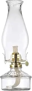Hurricane Retro Kerosene Lamp 12.4 * 4.33 Inch Transparent Glass Oil Lamp Lantern w/Adjustable Fire Wick Large Chamber Hurricane Lamp for Indoor Use Decor Lighting Oil Lantern