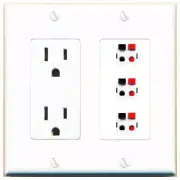 3 Port Power Outlet Cover Plug Jack UL 2 Gang 3 SPEAKER Wall Plate