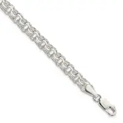 8 Inch Sterling Silver Polished 6mm Triple Link Charm Bracelet