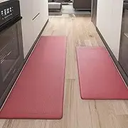 Color&Geometry Kitchen Rugs, Kitchen Rug Set 2 Piece Kitchen Runner Rug Kitchen Floor Mat, Cushioned Anti Fatigue Kitchen Mat Non Skid Waterproof Comfort Standing Kitchen Rug, 17"x29"+17"x59", Red