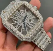 Iced Out Cartier Santos Watch bussdown certification in box