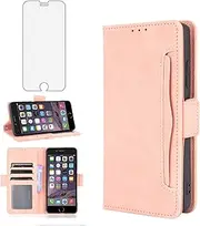 Compatible with iPhone 6plus 6splus 6/6s Plus Wallet Case and Tempered Glass Screen Protector Card Holder Credit ID Slot Phone Cover for iPhone6 6+ iPhone6s 6s+ i 6P 6a S Six Women Men Rose Gold