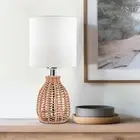 Small Rattan Table Lamp, 3 Color Temperature Boho Bedside Lamp Handmade Woven...