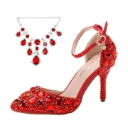 Nevenka Sparkly Diamond High Heels 9.5cm Pointed Toe Sandals for Wedding-Red