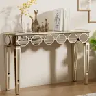 Delicate Mirror Console Table Gold Trim Vanity Table with Stable Tapered Legs