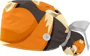 [YTYVAGT] 2-Pc,Gourd-Shaped Working Cap,Fisherman Hat with Buttons and Cotton Sweatband,Brown Background Fox