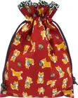 Drawstring bag, lined, Japanese pattern, red, Shiba Inu pattern x arabesque, han