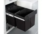 Rubbish Bin, 15L Twin Kitchen Pull Out Waste Bins Small Dual Under Sink Slide Garbage Trash Dustbin Basket Home Storage Container, with Lids Sliding Black