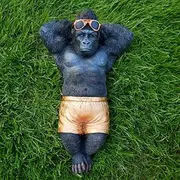 THE ENCHANTED GARDEN Chilling Gorilla Monkey Garden Ornament Resin Statue Outdoor Ape Sculpture 44cm Decor Sculpture