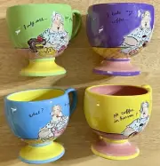 NEW RARE Mud Pie Coffee Mugs Set of 4 Old Lady Green Purple Blue Yellow In Box