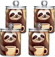GAIREG Sloth Holding a Cup 4 Pack Qtip Holder Dispenser for Cotton Ball, Cotton Swab, Floss Picks, Plastic Apothecary Jars