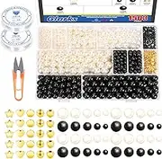 Glarks 1503Pcs Pearl Beads and Gold Spacer Beads Assortment Kit with Elastic String, Scissors Gold Bracelet Beads DIY Kit for Bracelets and Jewelry Making, Crafts Gifts