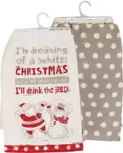 Primitives By Kathy Set of 2 Dreaming Of A White Christmas Cotton Tea Towels