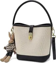 [LAORENTOU] Small Fabric Bucket Top-handle Crossbody Bag for Women Satchel Trendy Handbags Canvas
