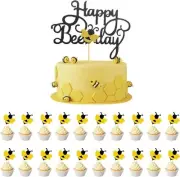 21 Pcs Bee Cupcake Toppers Happy Bee Day Happy Birthday Cake Topper Bumble Bee