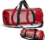 [Generic] mesh beach bags for women beach bag with zipper | beach bag shoulder bag - sand proof mesh pool travel bags large beach tote bag strap purse, Red, Se référer au descriptif