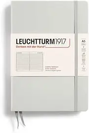Hardcover Medium A5 Notebook, 251 Pages, Ruled (Light Grey)
