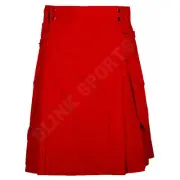 Men's Traditional Scottish Red Cotton Utility Kilts Handmade Cargo Pocket Kilts