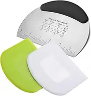 SYTHAK Dough Scraper and Cutter,Premium Stainless Steel Bench Scraper with 2 PCS Flexible Bowl Scraper,Pastry Cutter with Scale,Versatile Kitchen Scraper Set for Pastry Bread Pizza Cake