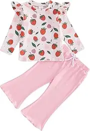 [CsgrFagr] Children's Home Wear Butterfly Strawberry Print Pants 2 Sets Christmas Dress 3t