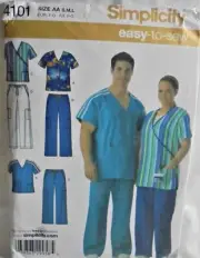 Simplicity #4101 Women's & Men's Scrub Top & Pants Pattern-Sizes S-M-L/New-FF