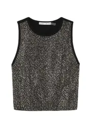 Alice + Olivia Darina Crystal-embellished Stretch-knit Tank - Black - M (UK 12 / M) M (UK 12 / M)