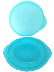 NEW TUPPERWARE OCEAN BLUE FLAT OUT COLLAPSABLE BOWL + LID 4 CUP CAPACITY