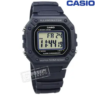 CASIO / W-218H-2A / 卡西歐 復古方型 計時碼錶 LED照明 鬧鈴 電子 橡膠手錶 藍紫色 42mm