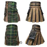 Men Scottish Gothic Kilt Hunting Stewart Front Apron Utility Kilt Size 28-62