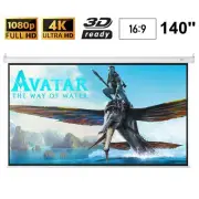 Visualax Motorised 4K 140" inch High Contrast Grey Projector Screen +Remote 16:9