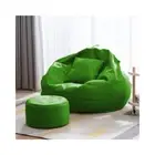 Green Faux Leather 4XL Bean Bag & Footrest Combo - No Beans Included - Multi Use