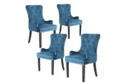 4X French Provincial Dining Chair Ring Studded Velvet Rubberwood Leg LISSE NAVY BLUE