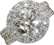 [FuZhiBang] Wedding Engagement Promise Ring,18K White Gold Plated CZ Rings 925 Sterling Silver 3 Carat Round Cut Halo Wedding Ring for Women WR01