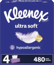 Kleenex Ultra Soft Facial Tissues 4 Flat Boxes 120 per Box 3Ply 480 Total