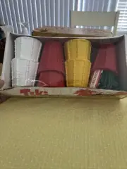 Vintage NOS Blow Mold Plastic String Of 7 Tiki Lights Patio Party Bamboo Style
